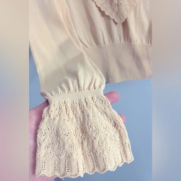 Zara Dollette knit long ruffle sleeve blouse Sz small beige/tan NWT! - Picture 6 of 14